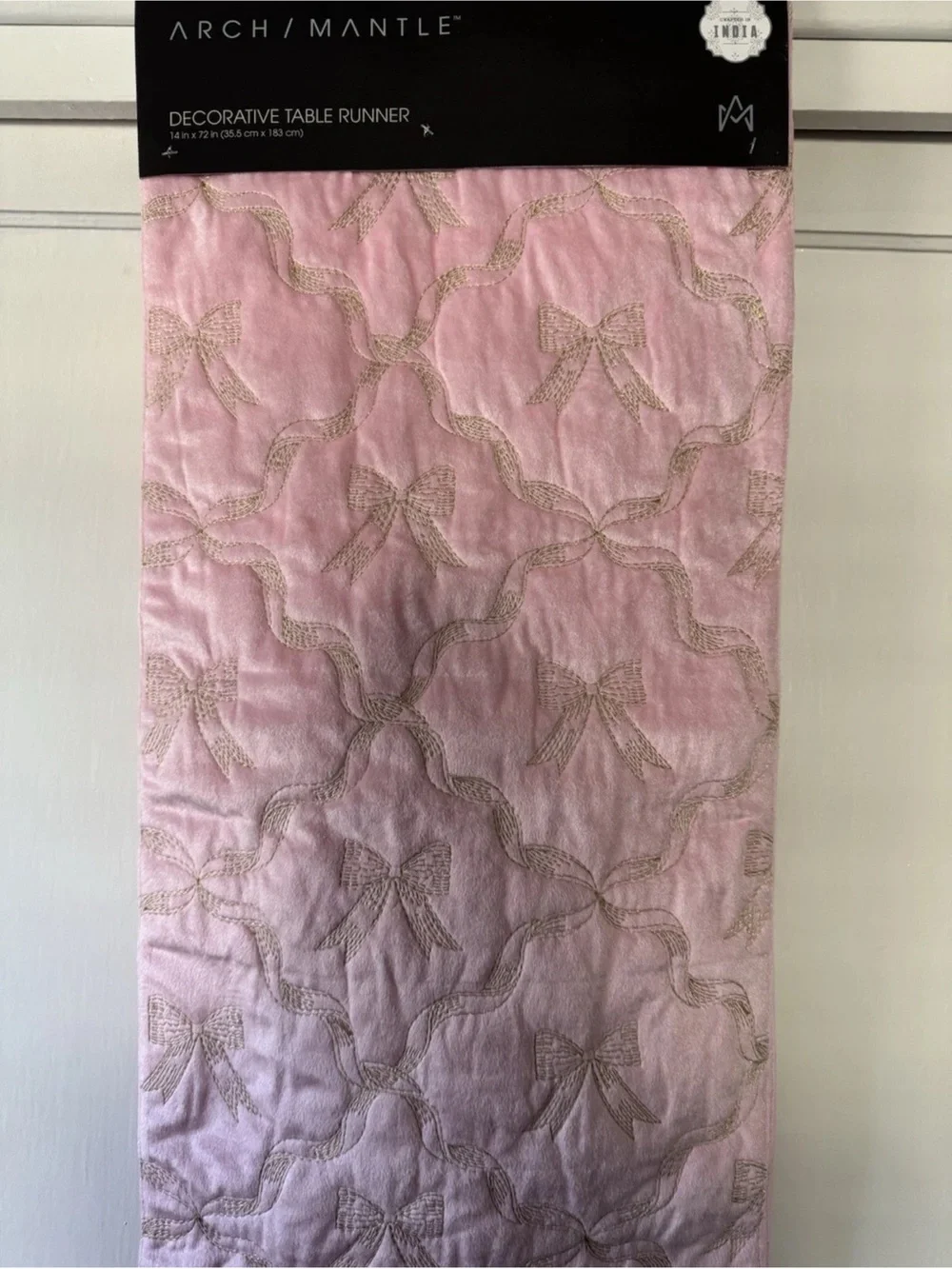 Pink Decorative Table Runner with Bow Pattern